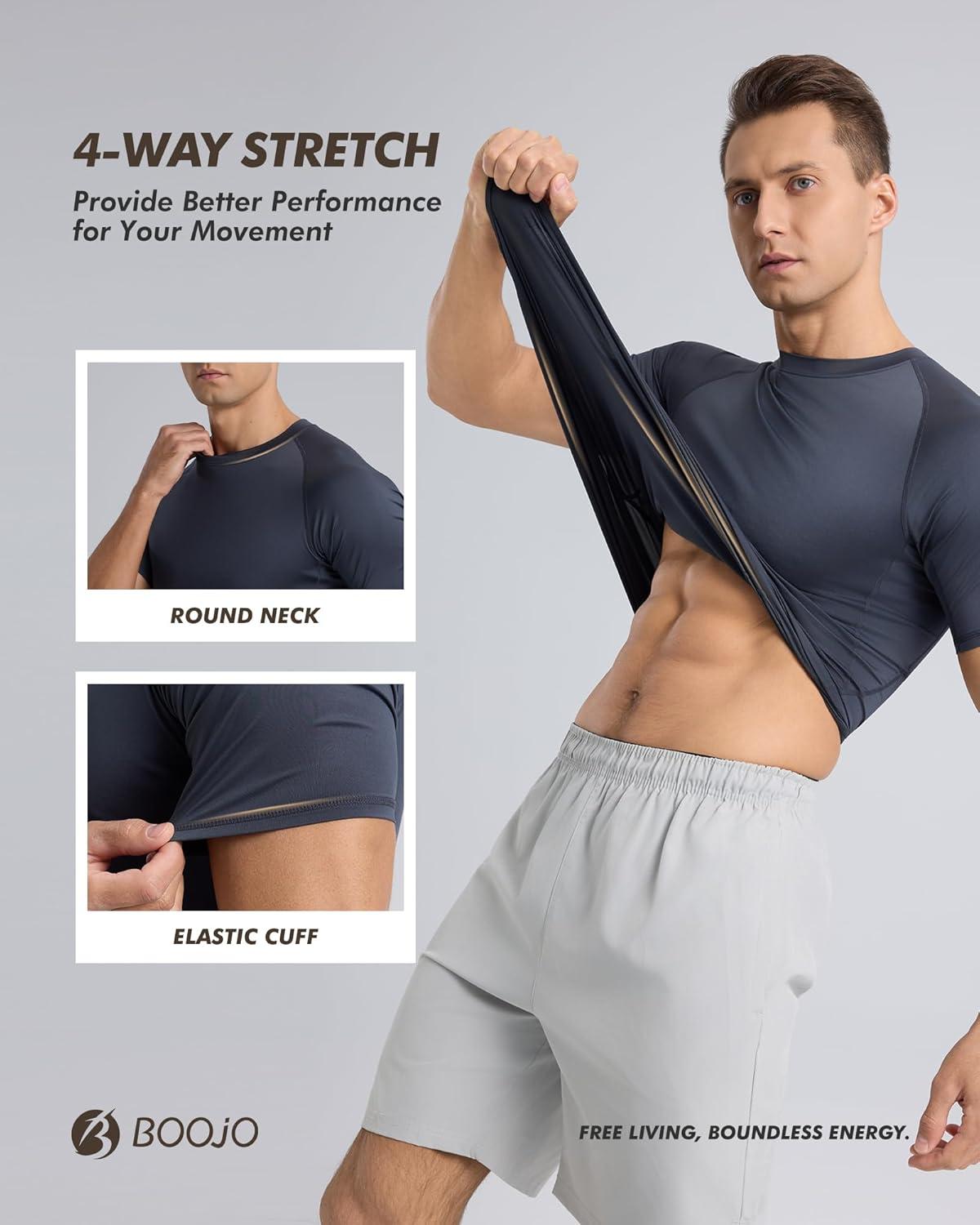 image:image5 Pack Short Sleeve Compression Shirt Men Workout Quick Dry Base Layer Shirts Moisture Wicking Top for Gym Athletic3blackBlackWhiteWhiteGray