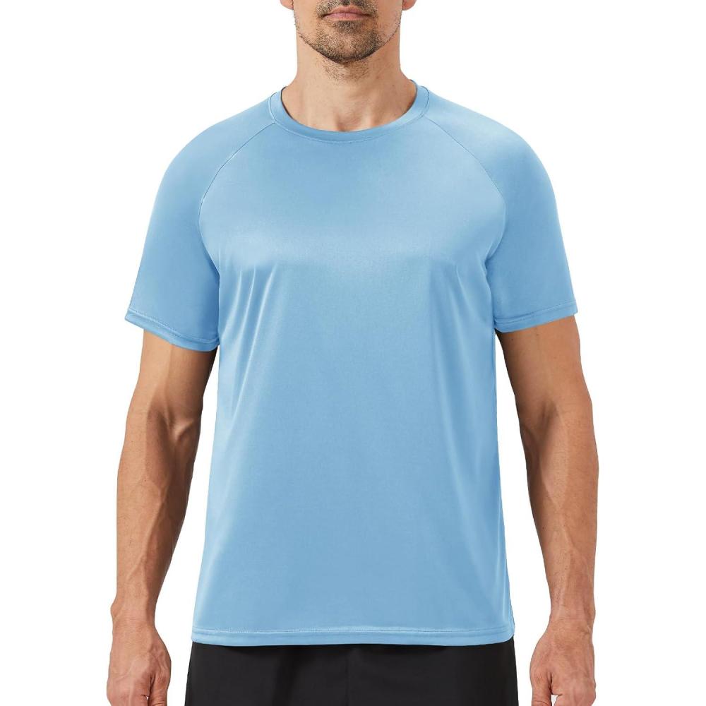 image:imageWorkout Mens Shirts Casual Black Quick Dry Moisture Wicking TShirts Crew Neck Short Sleeve for Gym Athletic Running11sky Blue