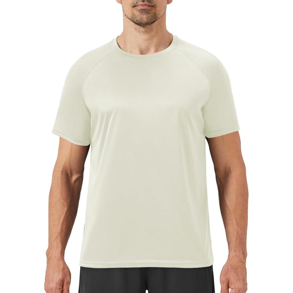image:imageWorkout Mens Shirts Casual Black Quick Dry Moisture Wicking TShirts Crew Neck Short Sleeve for Gym Athletic RunningOatmeal
