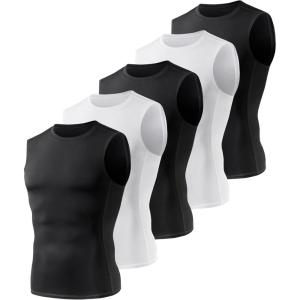 5 Pack Compression Shirt Men – Sleeveless Tank Top Workout Athletic Gym Quick Dry Base Layer Udershirts for Running(2-black/Black/Black/White/White)