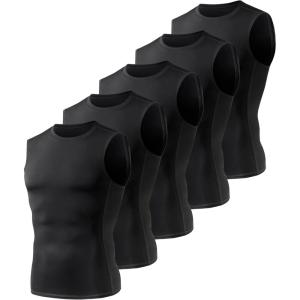 5 Pack Compression Shirt Men – Sleeveless Tank Top Workout Athletic Gym Quick Dry Base Layer Udershirts for Running(3-black*5)