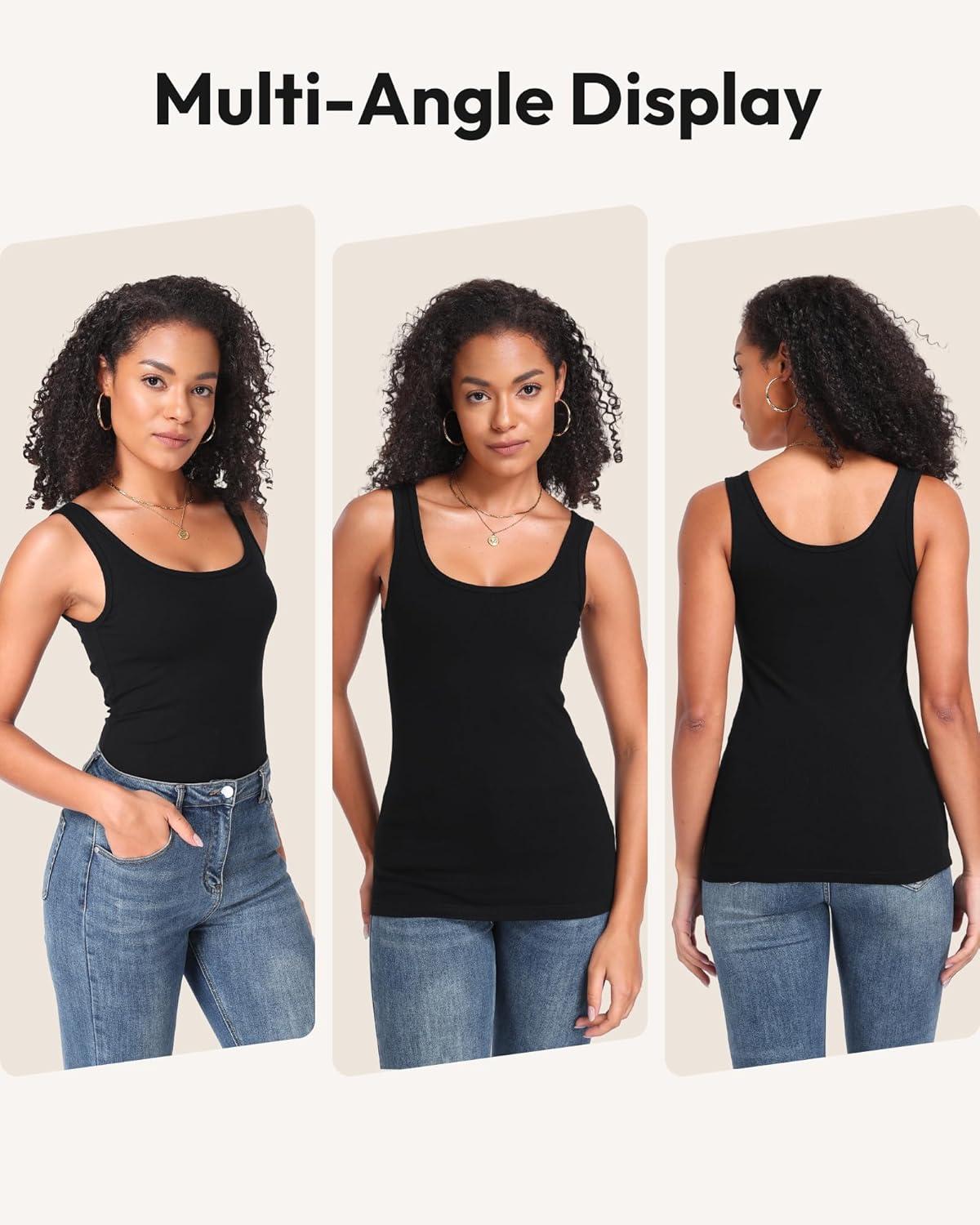 image:image5 Pack Tank Tops for Women Soft Ribbed Scoop Neck Sleeveless Fitted Basic Summer Tops Casual Going Out UndershirtBlack white nude greyish Blue greyish Green