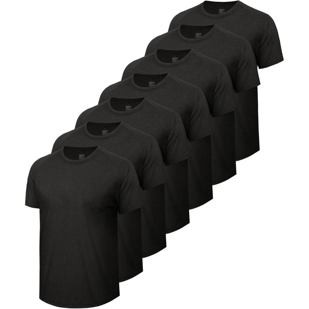 image:image7 Pack Workout Shirts for Men Quick Dry Moisture Wicking TShirts Short Sleeve Tees for Gym Running Athletic Sport2heather Black7