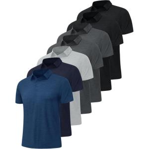 BOOJO 7 Pack Polo Shirts for Men – Quick Dry Moisture Wicking Performance Short Sleeve Mens Golf Shirts for Casual Work(3-black*2/Dark Grey*2/Light Grey/Navy Blue/Dark Blue)