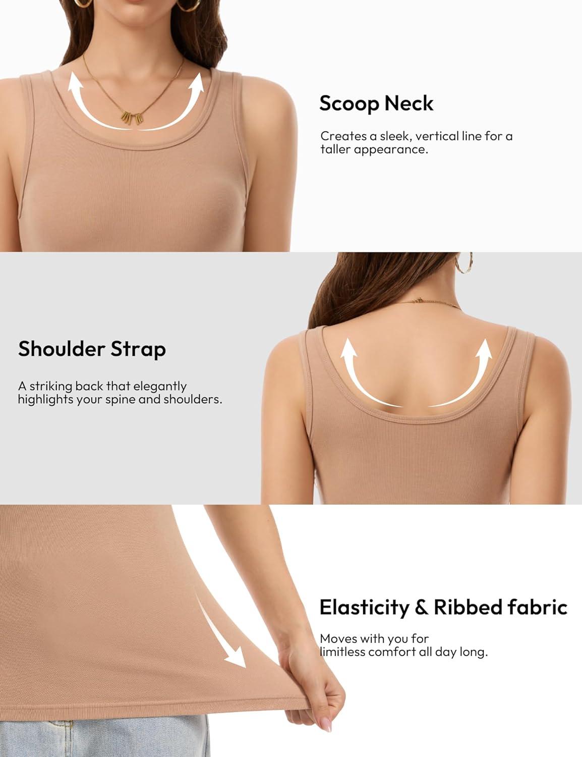 image:image5 Pack Tank Tops for Women Soft Ribbed Scoop Neck Sleeveless Fitted Basic Summer Tops Casual Going Out Undershirt5ablack white nude dark Blue olive Green