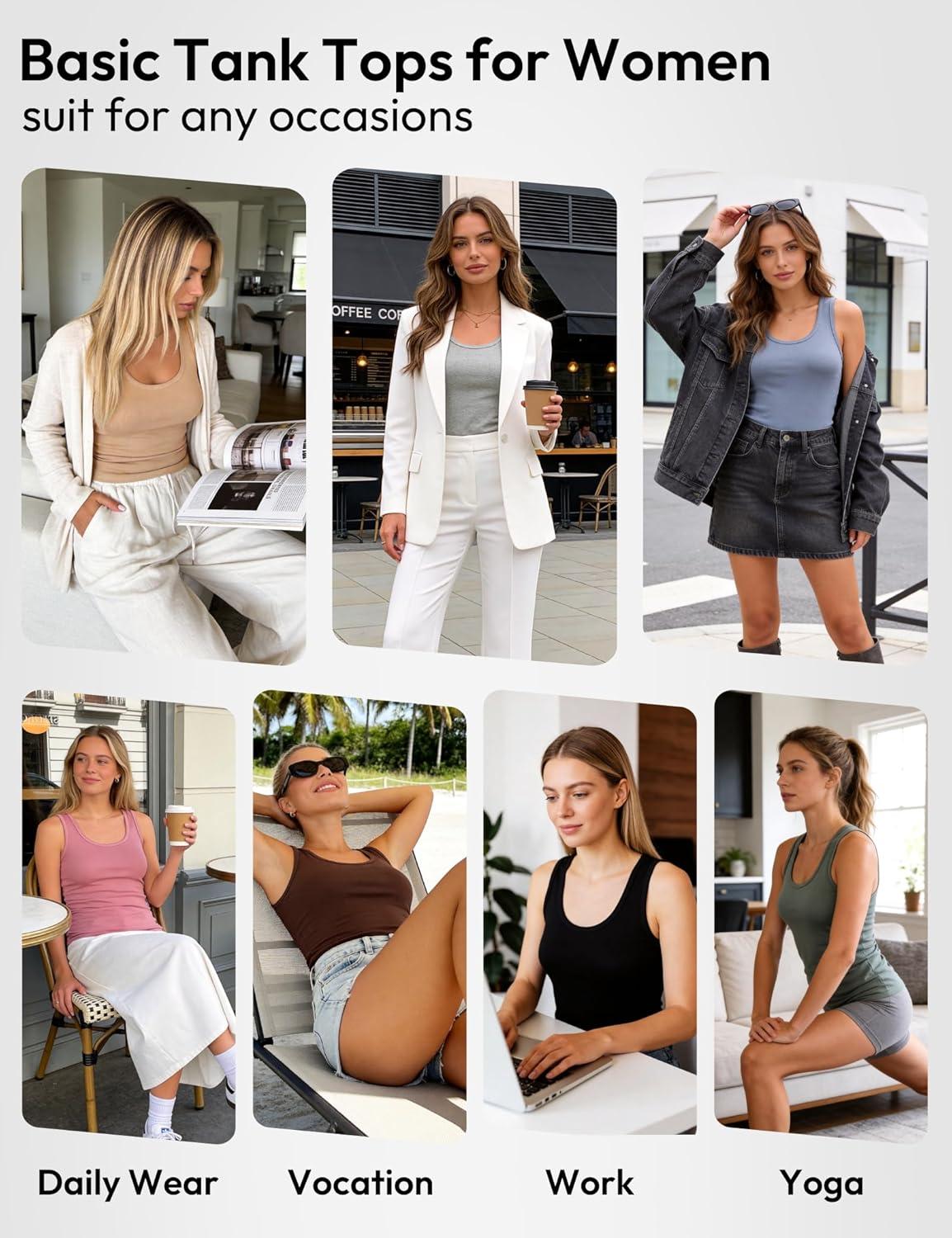 image:image5 Pack Tank Tops for Women Soft Ribbed Scoop Neck Sleeveless Fitted Basic Summer Tops Casual Going Out Undershirt5bblack white olive Green dark Red dark Gray