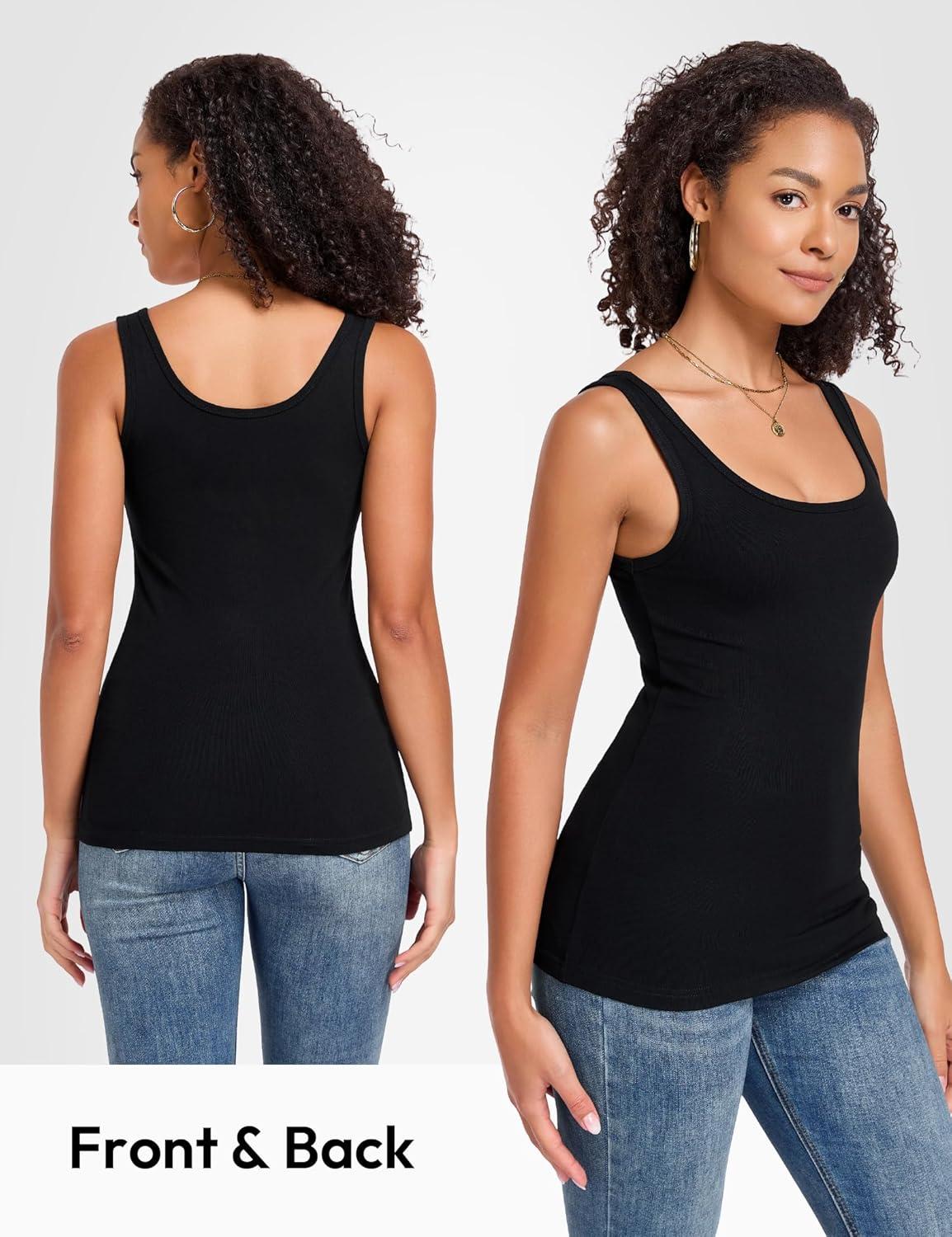 image:image5 Pack Tank Tops for Women Soft Ribbed Scoop Neck Sleeveless Fitted Basic Summer Tops Casual Going Out Undershirt5bblack white olive Green dark Red dark Gray