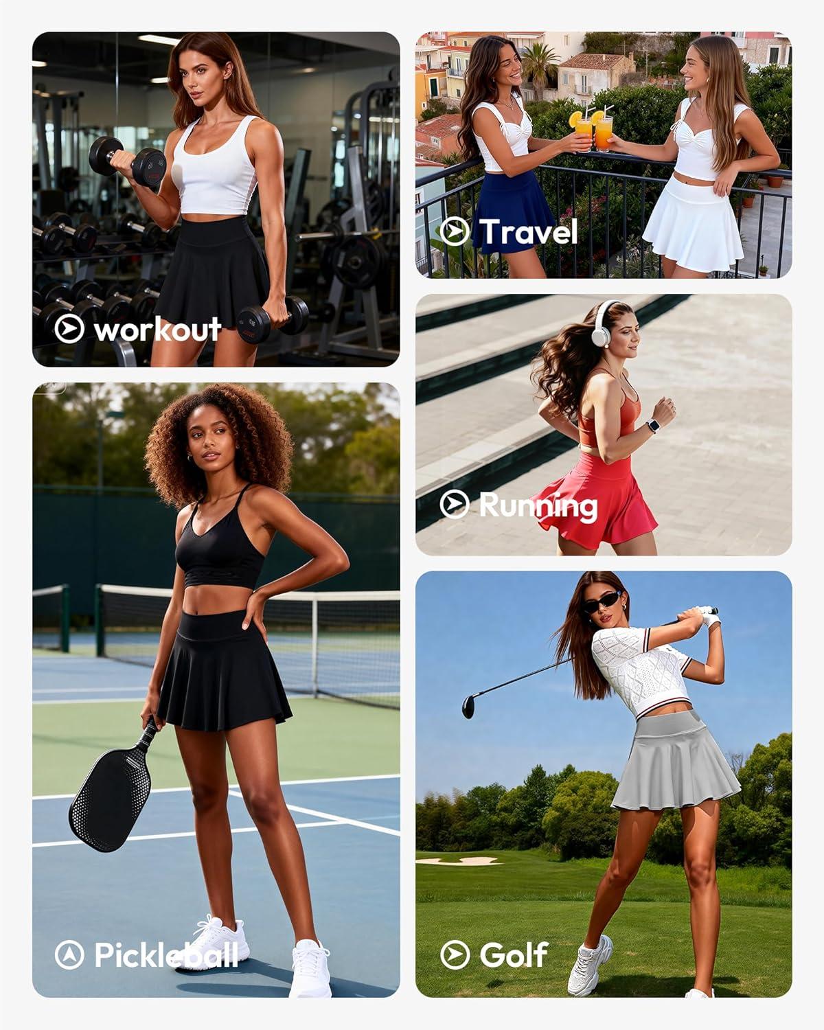 image:imageCE CERDR 35 Pack Womens Tennis Skirts Pleated Athletic Skorts with Pockets High Waisted Golf Workout SkirtBlack white dark Blue khaki pink