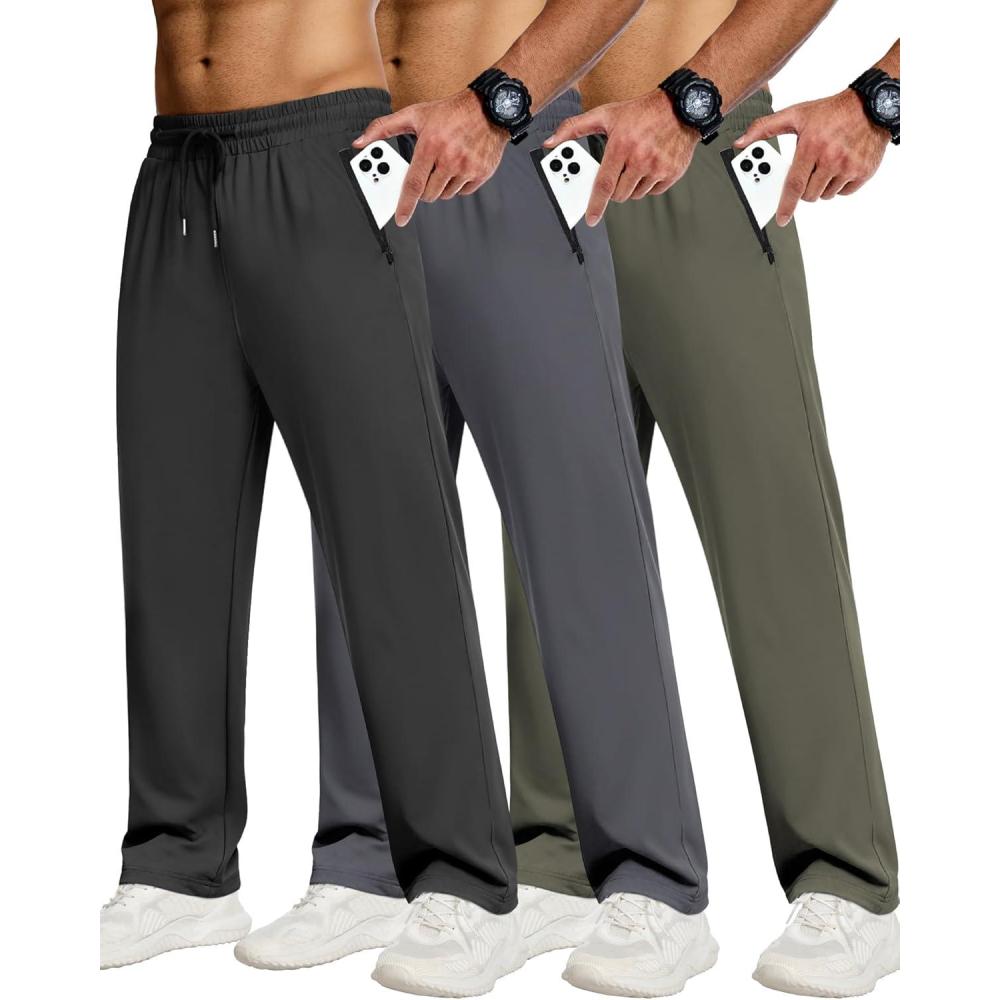 image:imageCE CERDR 34 Pack Mens Sweatpants with Zipper Pockets Athletic Workout Jogger Pants for Men Running Jogging Casual Pants3 Pack Black Dark Gray Army Green