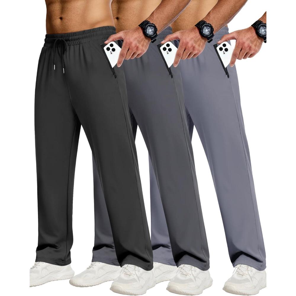 image:imageCE CERDR 34 Pack Mens Sweatpants with Zipper Pockets Athletic Workout Jogger Pants for Men Running Jogging Casual Pants3 Pack Black Dark Gray Light Gray