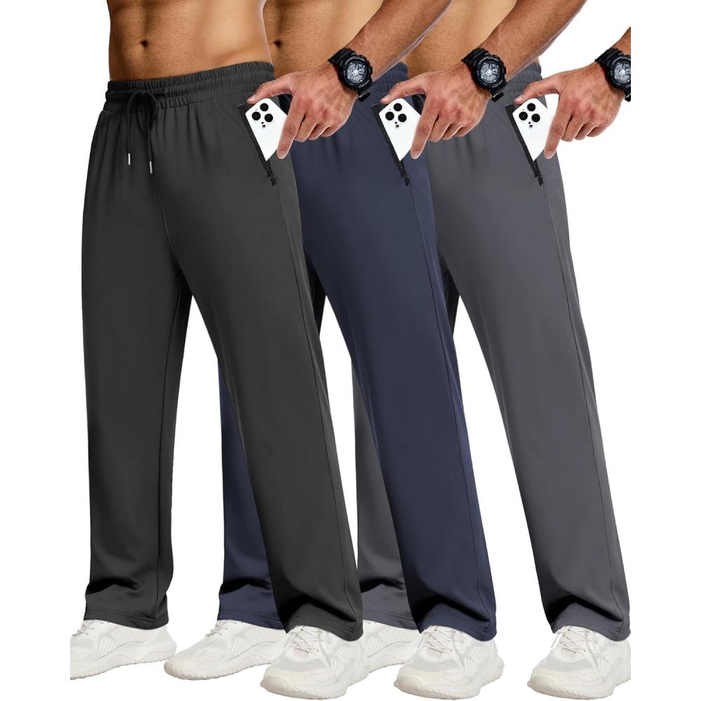 image:imageCE CERDR 34 Pack Mens Sweatpants with Zipper Pockets Athletic Workout Jogger Pants for Men Running Jogging Casual Pants3 Pack Black Navy Dark Gray