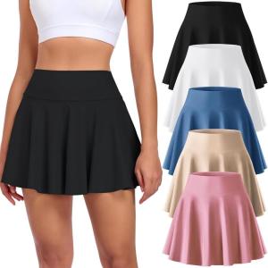 CE’ CERDR 3/5 Pack Womens Tennis Skirts Pleated Athletic Skorts with Pockets High Waisted Golf Workout Skirt(Black white dark Blue khaki pink)